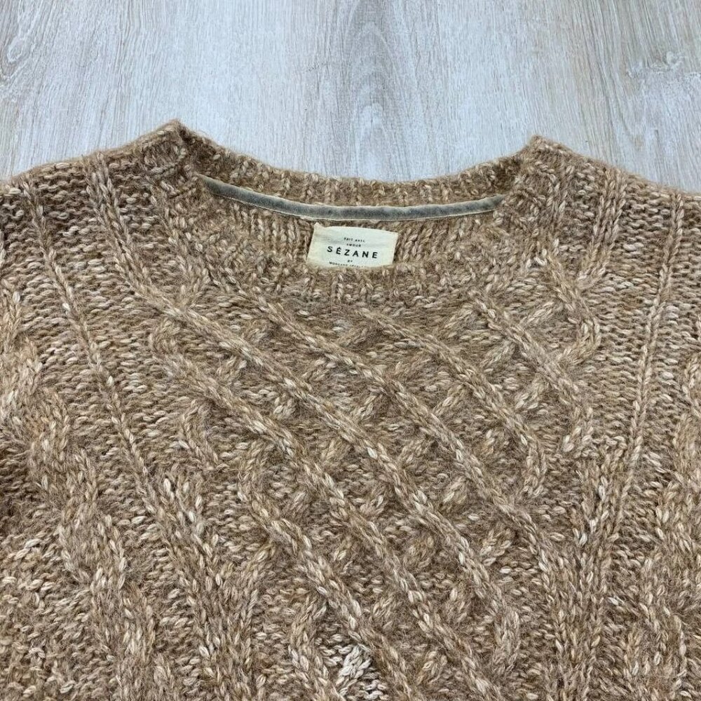 Sezane Cable Knit Crewneck Sweater in Camel Brown - Picture 2 of 5